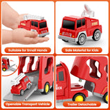 FunMission Toddlers Fire Truck for Kids 3-9 Year Old，5 in 1 Friction Power Vehicle Car for 3 4 5 6 7 Years Old Boys Girls，Carrier Truck Transport Toys for Christmas and Birthday Gifts