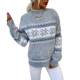 JUNBOON Women's Crewneck Long Sleeve Christmas Snowflake Holiday Pullover Sweater Jumper