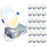 Ensenior 24 Pack 4 Inch LED Recessed Ceiling Light, Dimmable, 3000K-5000K 3CCT, 750LM 9W 120V, High Brightness Canless Wafer Downlight - ETL&FCC&IC