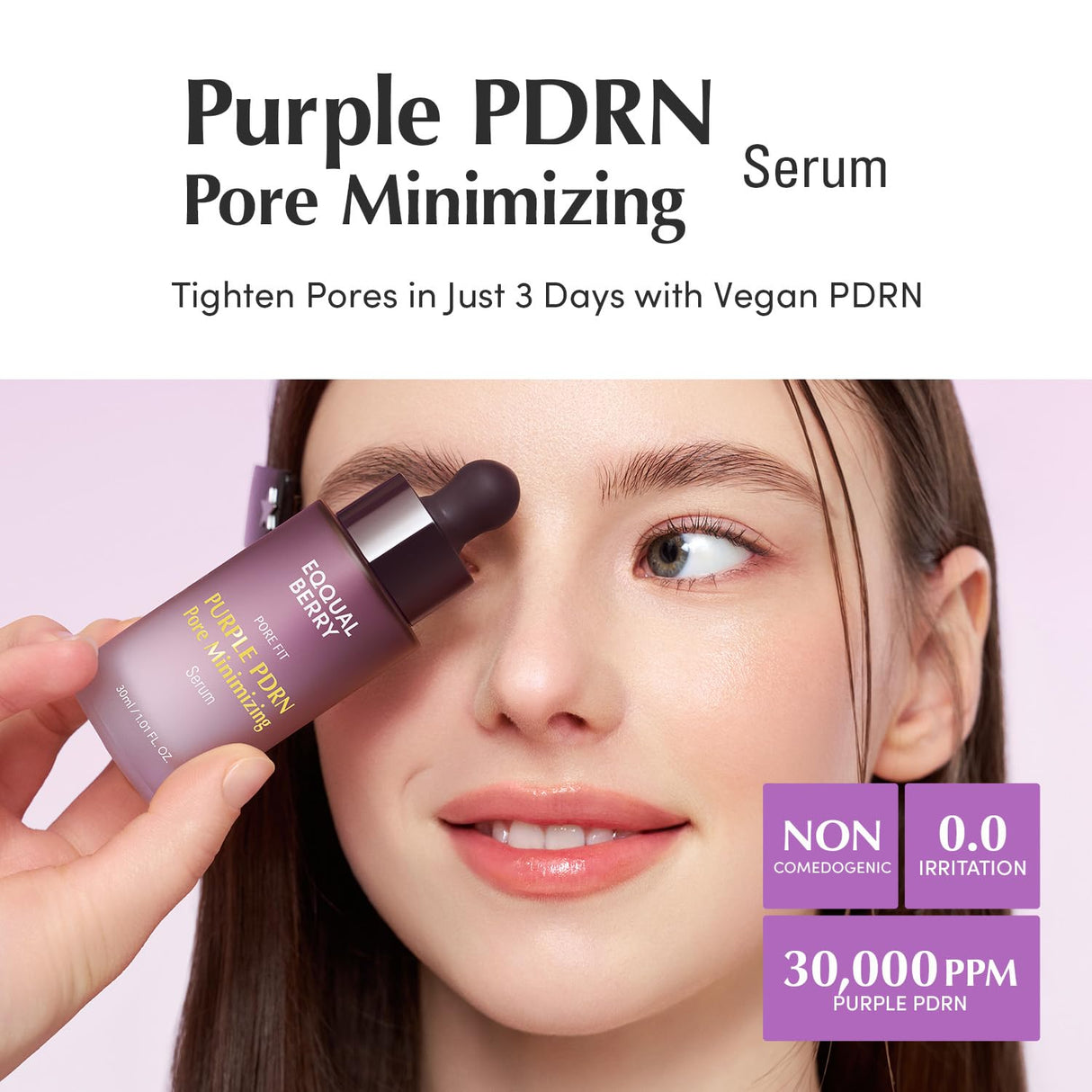 EQQUALBERRY Purple PDRN Pore Minimizing Serum – Vegan Collagen & Peptides for Pore Refining & Skin Elasticity | Niacinamide & CICA Exosome for Calming | Korean Glass Skin, 1.01 FL OZ