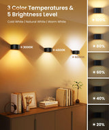 FULEN Motion Sensor Wall Light with Remote Control 3 Colors Wireless Wall Lamp LED Indoor Up and Down Wall Sconce 5000mAh Rechargeable Battery Powered Wall Lamps Brightness Adjustable, 2 Pack