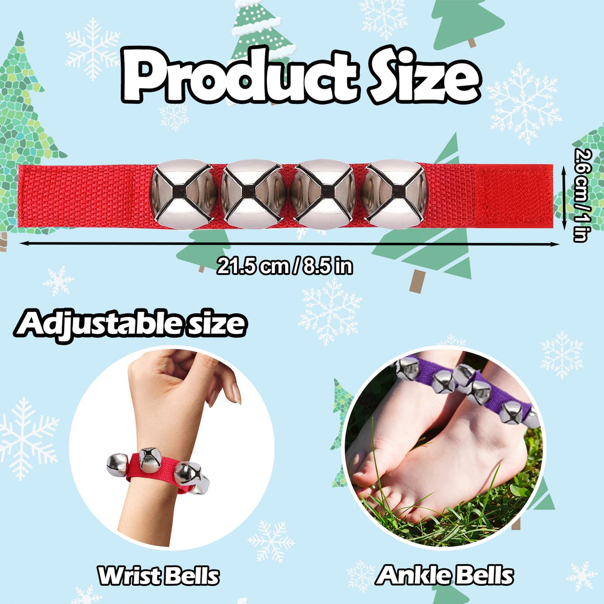 ailixinda 24 Pcs Wrist Band Jingle Bells,12 Colors Band Wrist Bells Ankle Bells,Adjustable Musical Hand Bells Jingle Bell Bracelets for Kids,Rhythm Instrument Percussion Christmas Party Favors