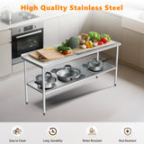 ROVSUN 72'' x 24'' Stainless Steel Table for Prep & Work,Commercial Worktables & Workstations,Heavy Dut Metal Table with Adjustable UnderShelf & Backsplash for Kitchen, Restaurant,Home,Hotel