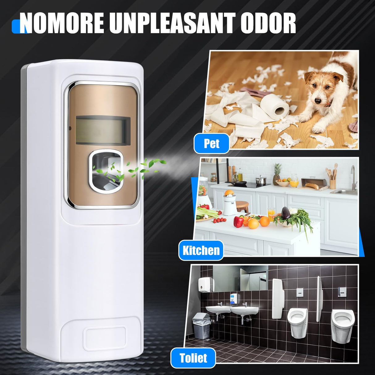 Rossesay 2 Pcs Automatic Air Freshener Spray Dispenser with Screen LCD Perfume Dispenser Wall Mount/Standing Capacity for Bathroom Hotel Office Commercial Place(White)