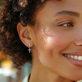 SLUYNZ 925 Sterling Silver Cross Hoop Earrings for Women Teen Girls Small CZ Hoop Earrings Huggie Drop (A-Silver)