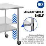 Hally Stainless Steel Table for Prep & Work 30 x 60 Inches with Caster Wheels, NSF Commercial Heavy Duty Table with Undershelf and Galvanized Legs for Restaurant, Home and Hotel