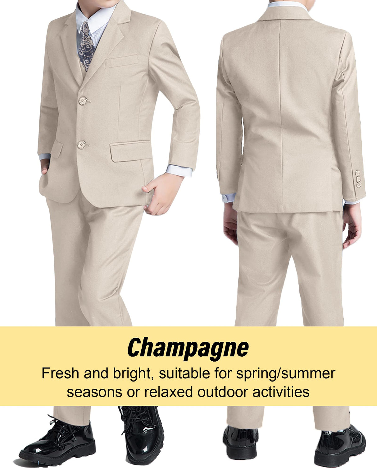 Boy Suit for Kids Champagne Slim Fit Wedding Christmas Suits Size 8 Formal Dress Tuxedo Ring Bearer Outfits Boys Casual Clothes