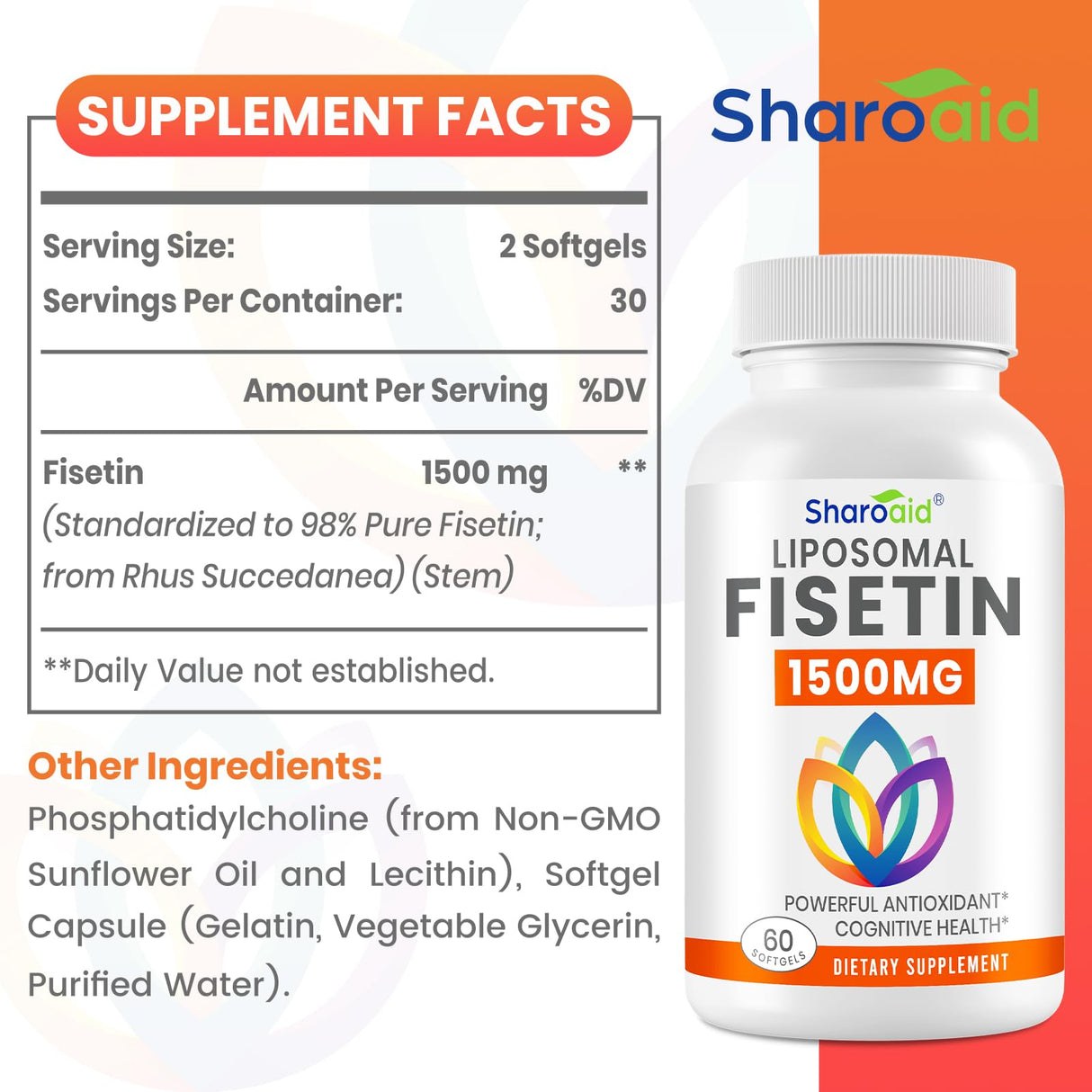 1500mg Fisetin Supplements - Powerful Absorption with Liposomal Delivery,98% Pure Fisetin,Polyphenol Antioxidant for Healthy Aging,Non-GMO - 2 Bottles, 120 Softgels for Adults