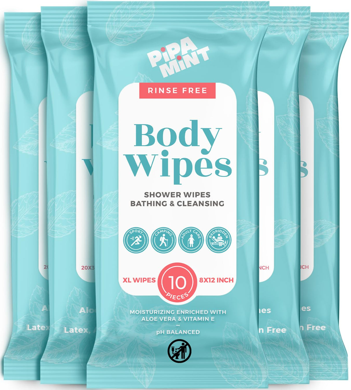 Body Wipes (5 Packs) 50 XL Shower Wipes Body Wipes for Adults Bathing, Traveling, Camping, Gym, Car, Elderly, Bedridden - Bath Wipes - Disposable Washcloths for Adults No Rinse