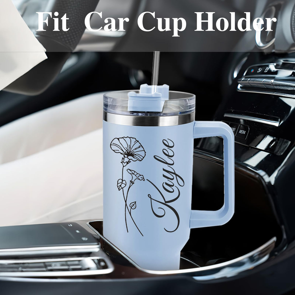 Elemtansy Personalized 40 Oz Tumbler with Handle and Straw, Custom Cup with Name & Birth Flower, Stainless Steel Travel Coffee Tumbler,Personalized Christmas Birthday Gifts for Women, Teen Girls