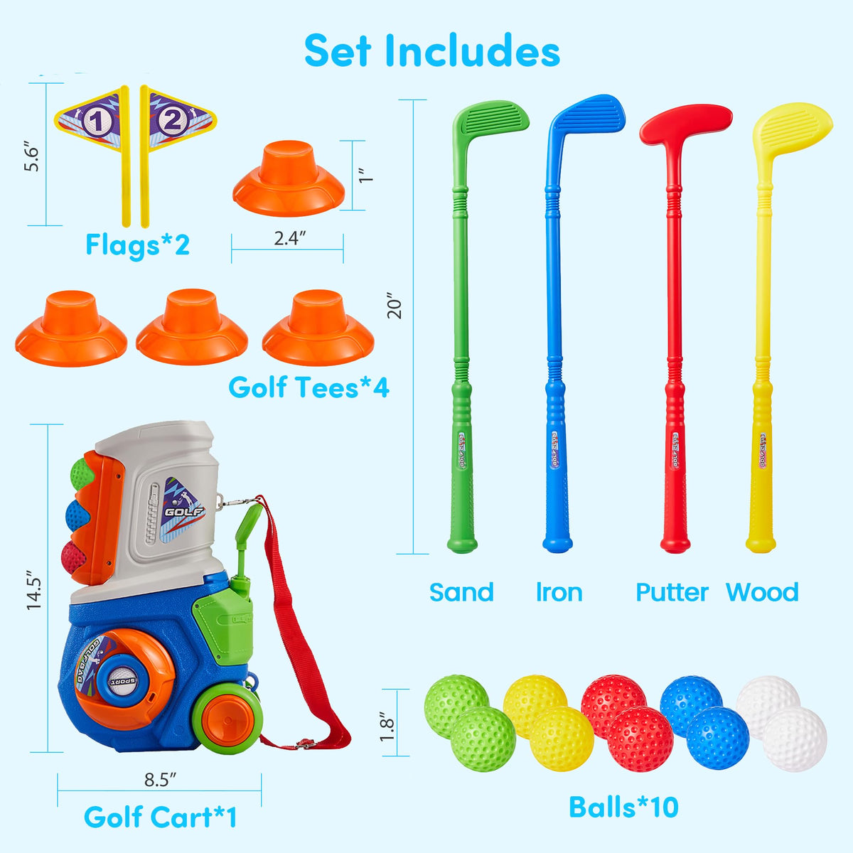 PJG 22 Pcs Toddler Golf Clubs Set, Kids Golf Toys, Birthday Gift Boys Girls