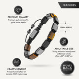 RTZN® Triple Protection Bracelet for Men – Premium Artisan Handcrafted Authentic Tiger Eye, Black Obsidian & Hematite Beads – 9mm Protection Stones Mens Bead Bracelets (Havana)