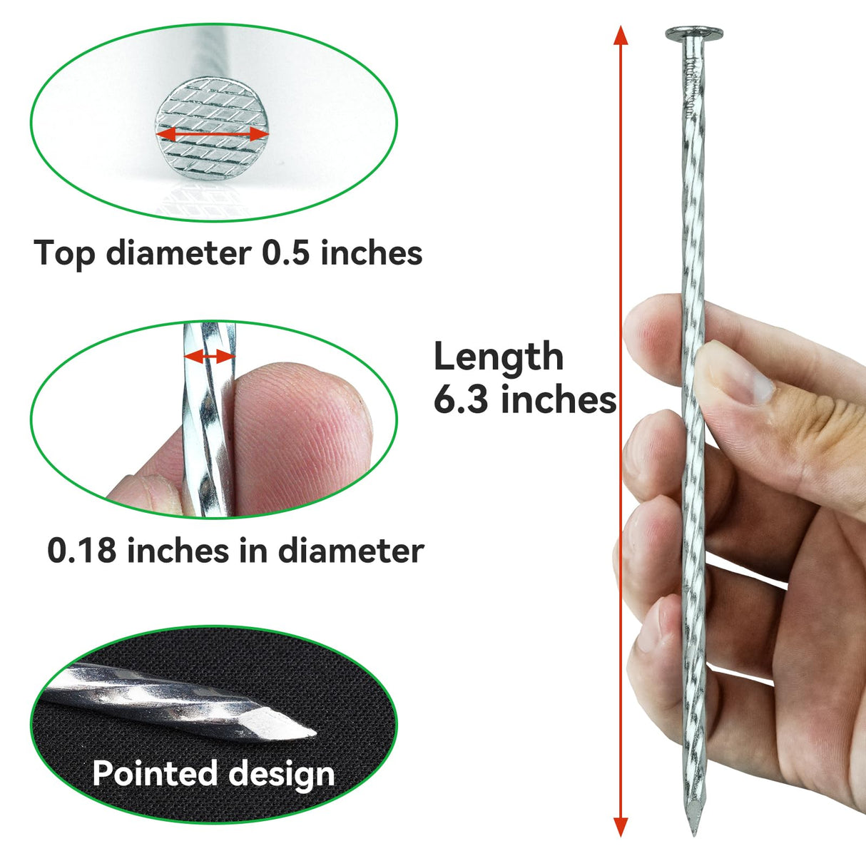 EISENSP 6.3-Inch Galvanized Heavy-Duty Landscape Stakes, (300-Pack) Spiral Metal Turf Spikes for Artificial Grass, Paver Edging, Weed Barrier, Securing Fences and More