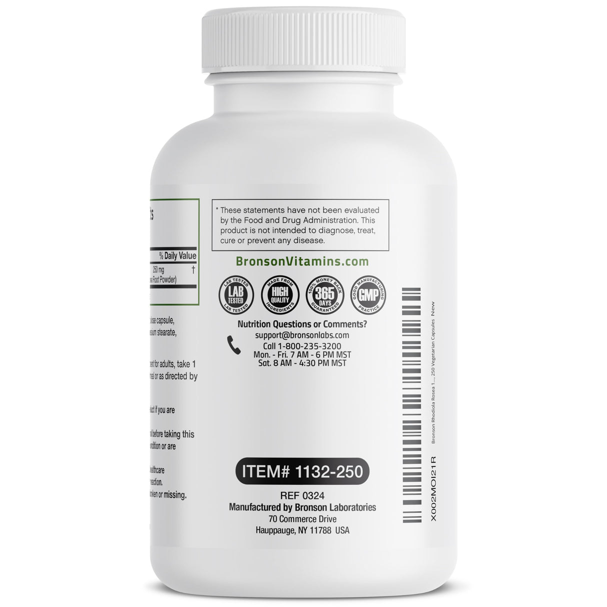 Bronson Rhodiola Rosea Vegetarian Capsules - Adaptogenic Herb - Brain, Stress & Mood Support - Non-GMO, 250 Count