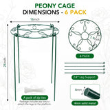 6 Pack 16 x 24 Inch Peony Cages and Supports, 16" D x 24" H Grow Through Plant Support Grid Brace for Outdoor Plants Flower, Metal Peony Stake Peony Ring Hoops Frame Support for Rose Tomato Vegetables