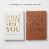 YOELOVE What I Love About You Leather Book – 30 Reasons Why I Love You, Fill-In-The-Blank Journal for Him & Her, Romantic Couples Keepsake (Brown Debossed)
