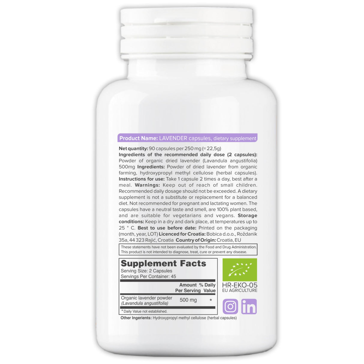 Organic Lavender Capsules - Lavender Pills for Relaxation and Balance - Supports Calm Mind and Body - Natural Supplement - Non-GMO, Gluten-Free – 90 Vegan Capsules