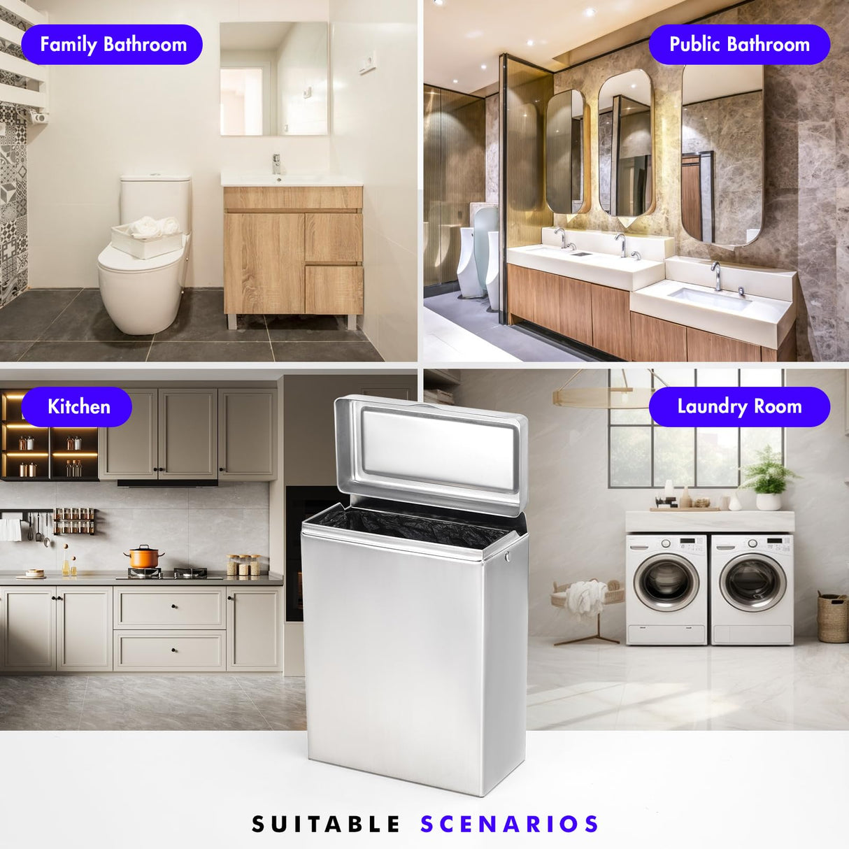 Sanitary Napkin Receptacle Wall Mounted Tampon Holder, Garbage Can for Bathroom Clean & Odor-Free Restroom for Home, Office & Public Restrooms (Stainless Steel)