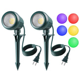 Halloween Spotlights Outdoor, 120V Plug-in Christmas Spot Light, 5000K LED Landscape Lighting with 5 Color Lenses (Red Green Blue Purple Yellow), IP67 Waterproof, 2 Pack