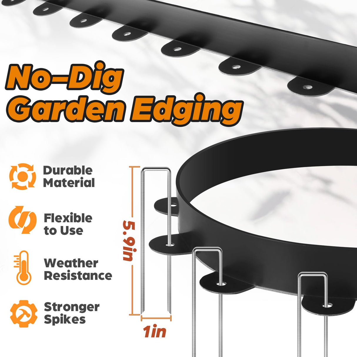 Jorvila No Dig Landscape Edging Kit, 1.5" x 60' Plastic Garden Edging