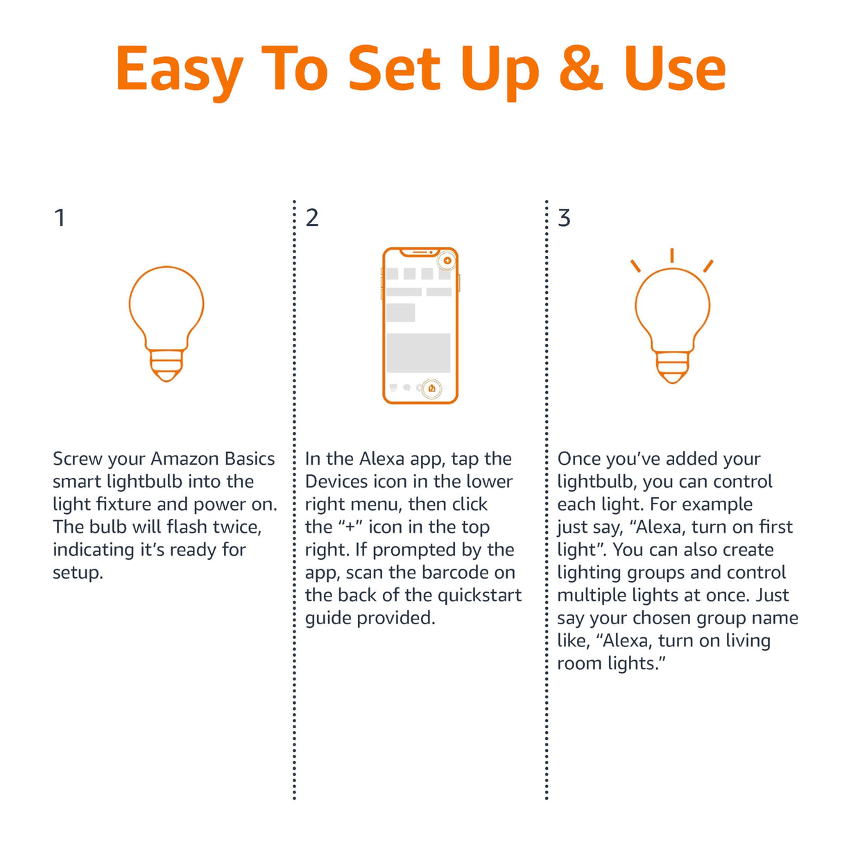 Amazon Basics Smart A19 LED Light Bulb, Dimmable Soft White (2700K), 9W (60W Equivalent), 800LM, Energy Efficient, Works with Alexa Only, 2.4 GHz Wi-Fi, No Hub Required, 4-Pack