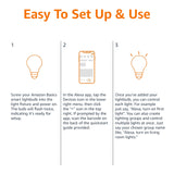 Amazon Basics Smart A19 LED Light Bulb, Dimmable Soft White (2700K), 9W (60W Equivalent), 800LM, Energy Efficient, Works with Alexa Only, 2.4 GHz Wi-Fi, No Hub Required, 4-Pack