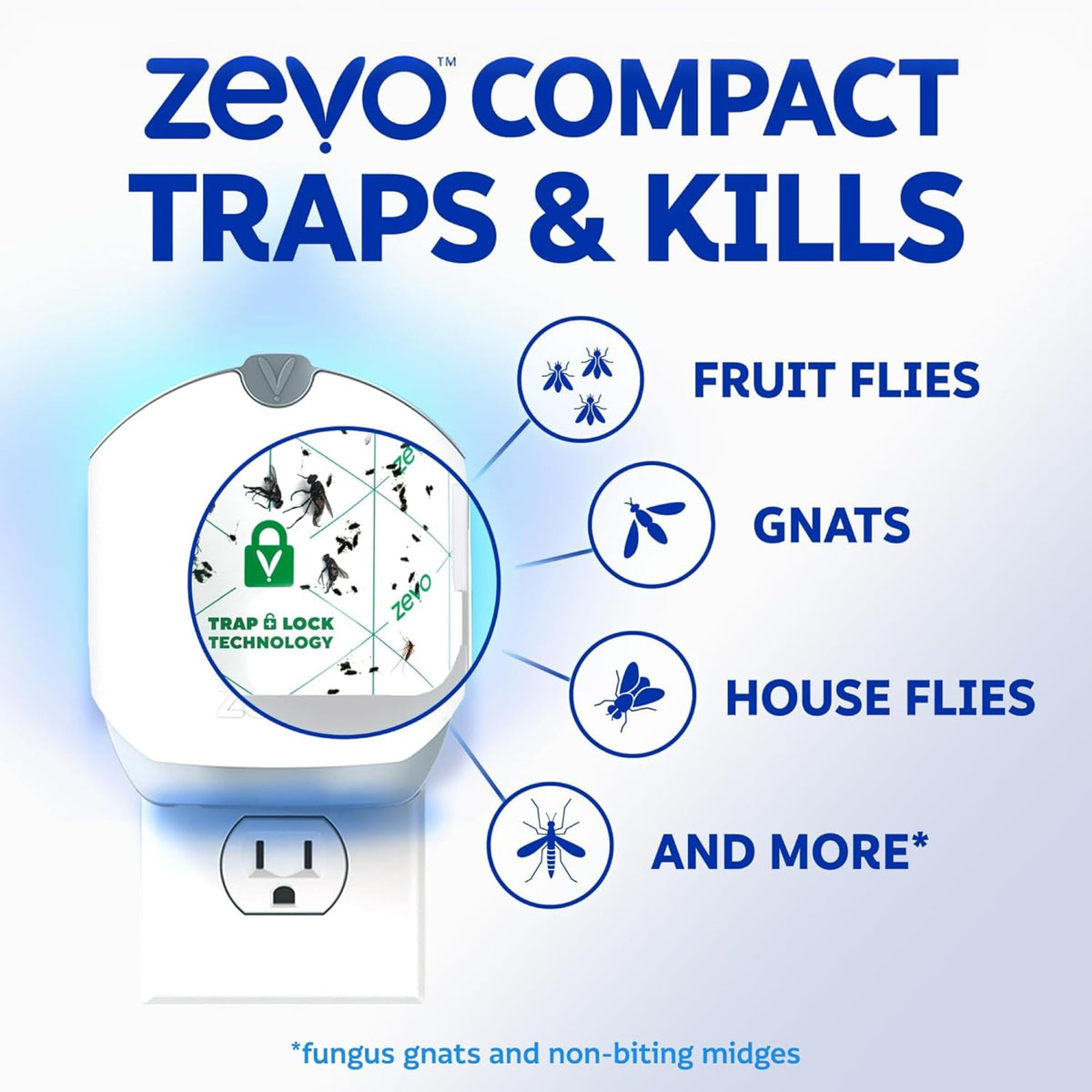 Zevo Compact Flying Insect Trap for Gnats & Fruit Flies, 1 Base & 3 Refills