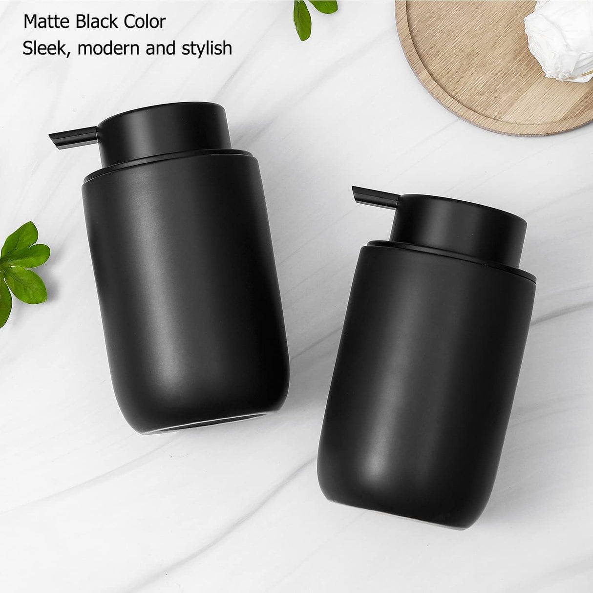Foaming Soap Dispenser Thick Ceramic Foam Hand Soap Dispenser for Bathroom or Kitchen Sink, Liquid Pump Bottles for Hand soap, Body Wash, 2 Pack Black