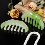 Geiserailie 2 Pieces Jade Combs Massage Stone Hair Gua Sha Scraping Scalp Comb Facial Massage Tool Multifunctional Handheld Head Tools Head Caring Therapy Mother's Day Gift(Elegant Style)