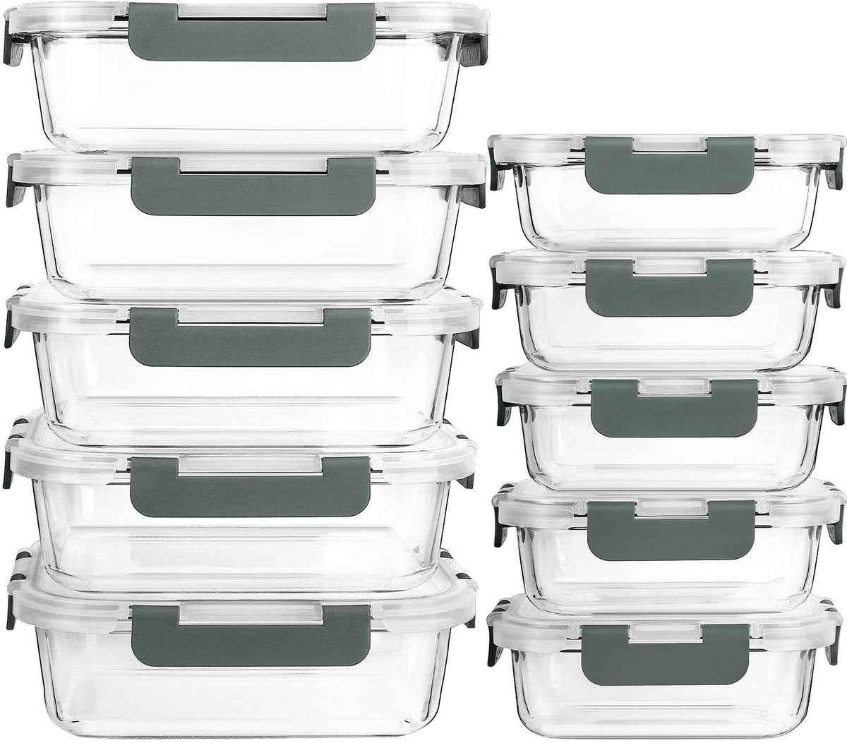 M MCIRCO 10 Pack Glass Food Storage Containers with Lids, Gray