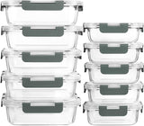 M MCIRCO 10 Pack Glass Food Storage Containers with Lids, Gray