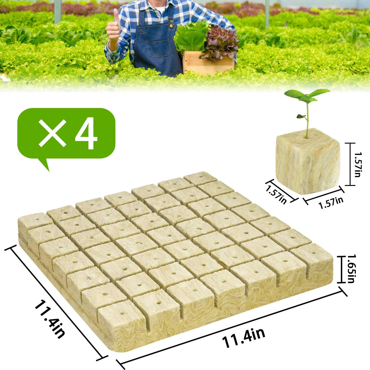Halatool 1.5 in Rockwool Cubes for Hydroponics, 196 Plugs Seed Starter Cube