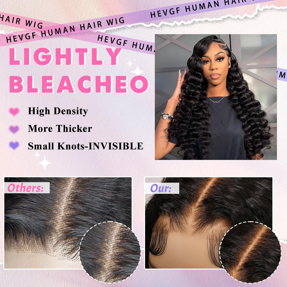 Glueless Curly Wigs Human Hair 7x5 Wear and Go Wig Human Hair Pre Plucked Pre Cut Black Deep Wave Closure Lace Front Wigs Human Hair 12a 220% Density Loose Curly Wig Bleached Knots for Women 28 Inch