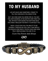 ziella Personalized Infinity Bracelet for Husband, Custom Braided Leather Bracelet with Engraved Name Beads, Anniversary Birthday Gift (9inch, Irreplaceable)