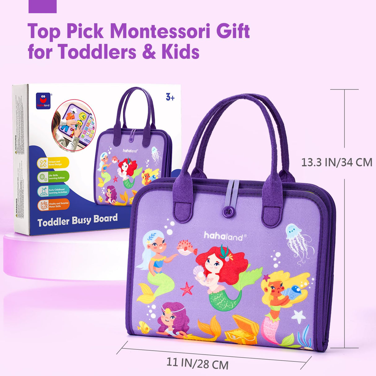 hahaland Busy Board Montessori Toys - 3 Year Old Girl Gifts Bithday Gift Ideas - 8 in 1 Preschool Learning Activities - Christmas Toddler Stocking Stuffers Gifts