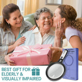 Large Magnifying Glass with 37 LED Light, 10X 20X 45X Handheld Illuminated Lighted Magnifier with 3 Light Modes Rechargeable Magnifying Glass for Seniors Reading, Inspection (Black & White)