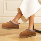 Litfun Women's Genuine Suede Fur Lined Slippers Fuzzy Winter House Shoes
