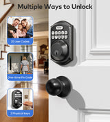 TEEHO TE001K Keyless Entry Door Lock with Handle, Electronic Keypad Deadbolt with 2 Knobs, High-Security Front Door Handle Set for Home & Rental, Smart Auto-Locking, Easy Install, Matte Black