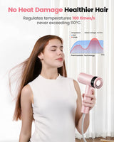 Dekuri Hair Dryer, 110,000 RPM High-Speed Fast Drying Blow Dryer, 200 Million Ionic Lightweight Hairdryer with Diffuser, Magnetic Nozzle, 4 Temps & 3 Speeds, Low Noise for Women & Men (Pink)