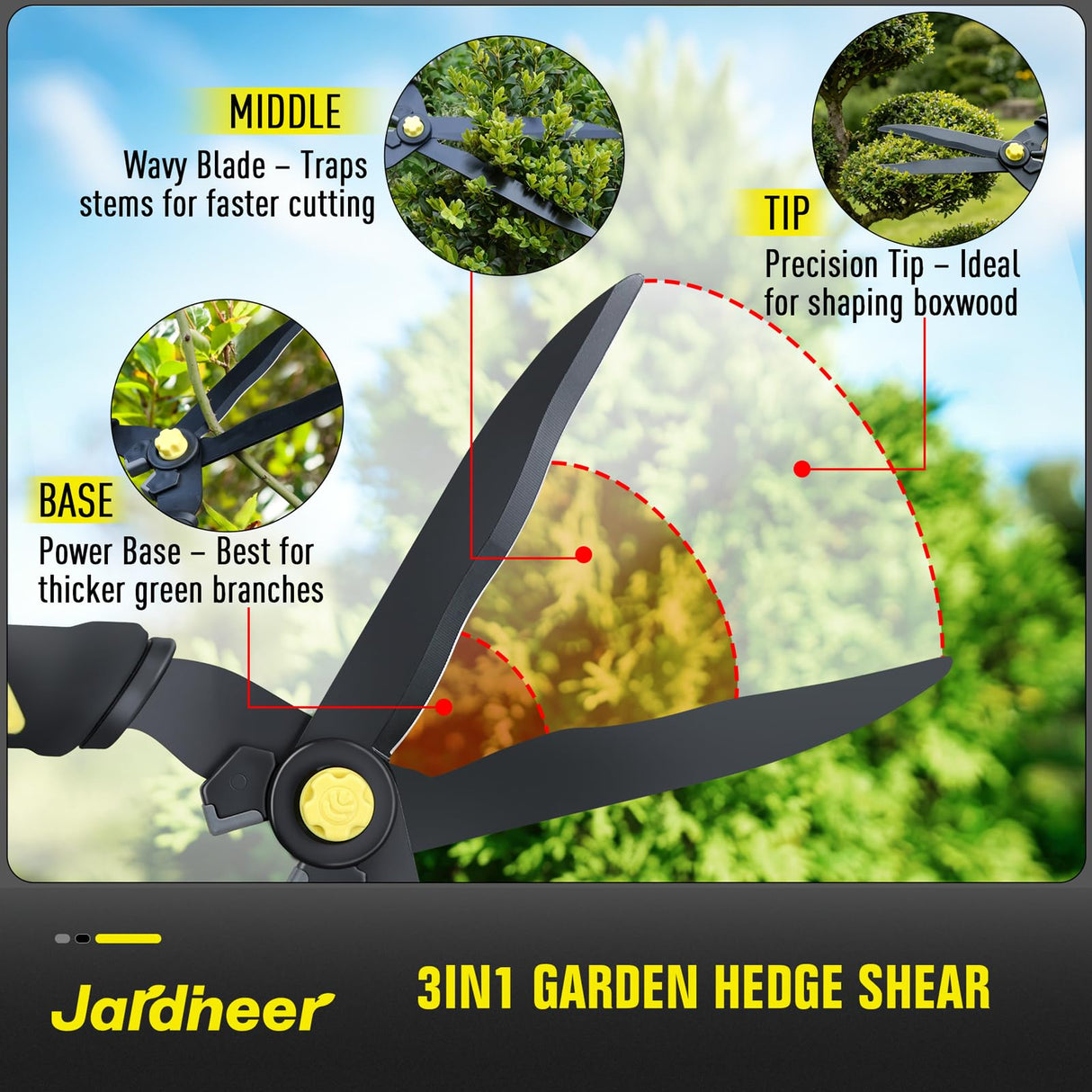 Jardineer 16.5'' Hedge Shears, Lightweight Hedge Clippers Handheld with Shock-Absorbing Bumpers and Sharp Steel Wavy Blade, Landscaping Shears for Trimming Hedges, Shrubs and Shaping Bushes