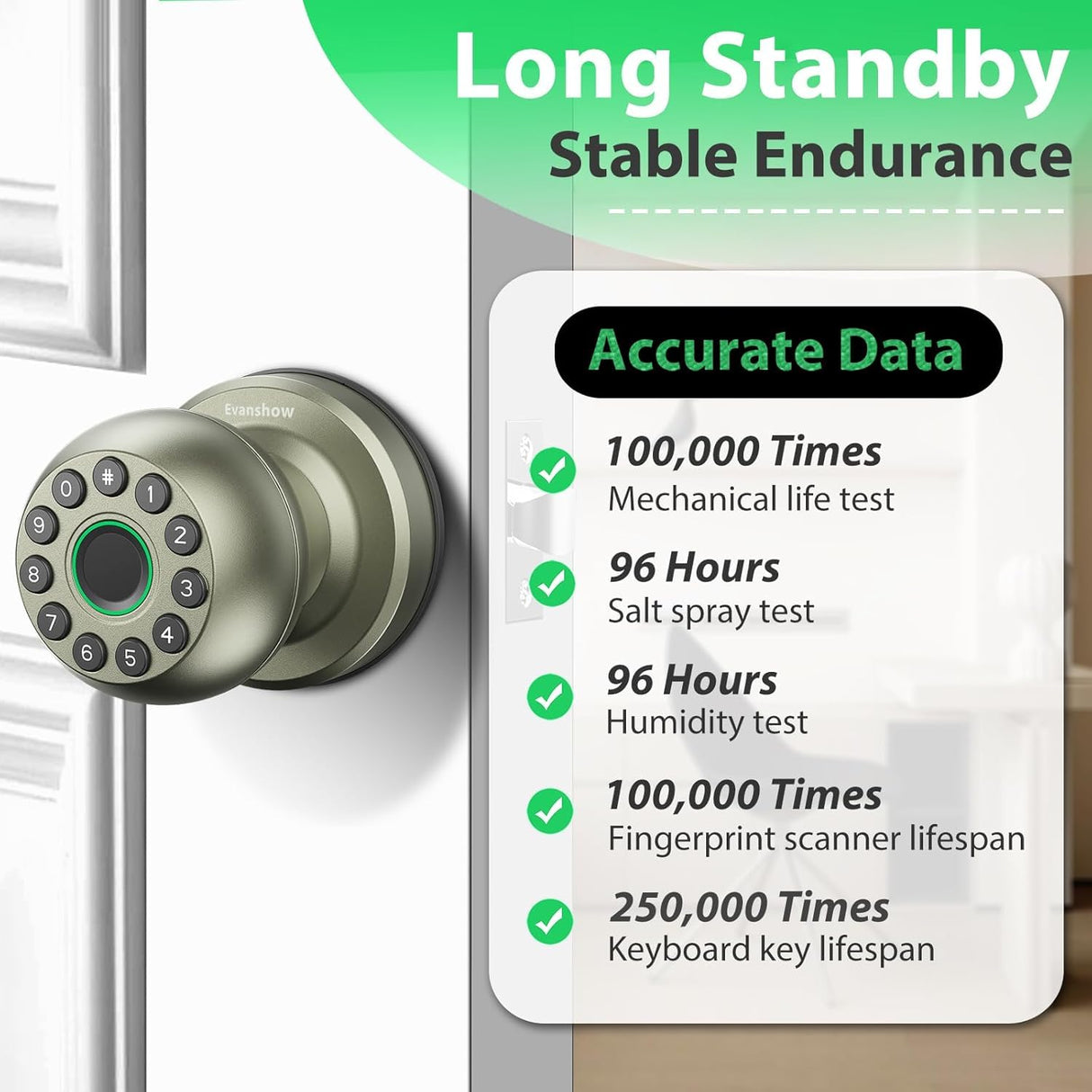 Smart Door Knob Fingerprint Door Lock 4-in-1 Keyless Entry (Fingerprint/App/Code/Key) with Auto-Lock Easy Install for Home/Bedroom/Office-Silver