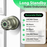 Smart Door Knob Fingerprint Door Lock 4-in-1 Keyless Entry (Fingerprint/App/Code/Key) with Auto-Lock Easy Install for Home/Bedroom/Office-Silver