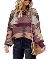Womens Sweaters Causal Crewneck Batwing Sleeve Classic Aztec Knit Top Oversized Christmas Pullover Sweater Loose Jumper
