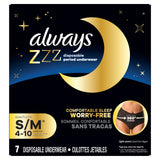 Always ZZZs Overnight Disposable Period Underwear for Women, Size S/M, Black Period Panties, Leakproof, 7 Count, Pack of 2 (14 Count Total)