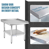 Hally Stainless Steel Equipment Stand 28x24 Inches with Undershelf, NSF Commercial Prep & Work Table with Rear and Side Risers, Heavy Duty Grill for Kitchen, Bar, Restaurant, Home and Hotel