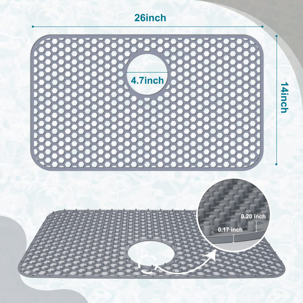 Bestjing Silicone Sink Protectors for Kitchen Sink with Rear Drain - 26"x 14" Kitchen Protector Accessory, Non-Slip Heat Resistant Grid Mat for Bottom of Farmhous Peorcelain Stainless Steel(Rear Hole)