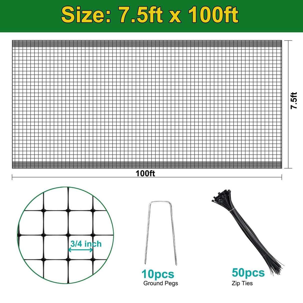KLEWEE Bird Netting, 7.5 x 100 FT Heavy Garden Netting Deer Netting Fence