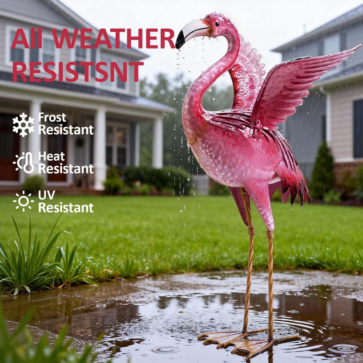 Natelf Garden Flamingo Statue and Sculptures, Outdoor Metal Bird Statues Yard Art, Pink Flamingos Lawn Ornament for Patio Backyard Porch Decorations