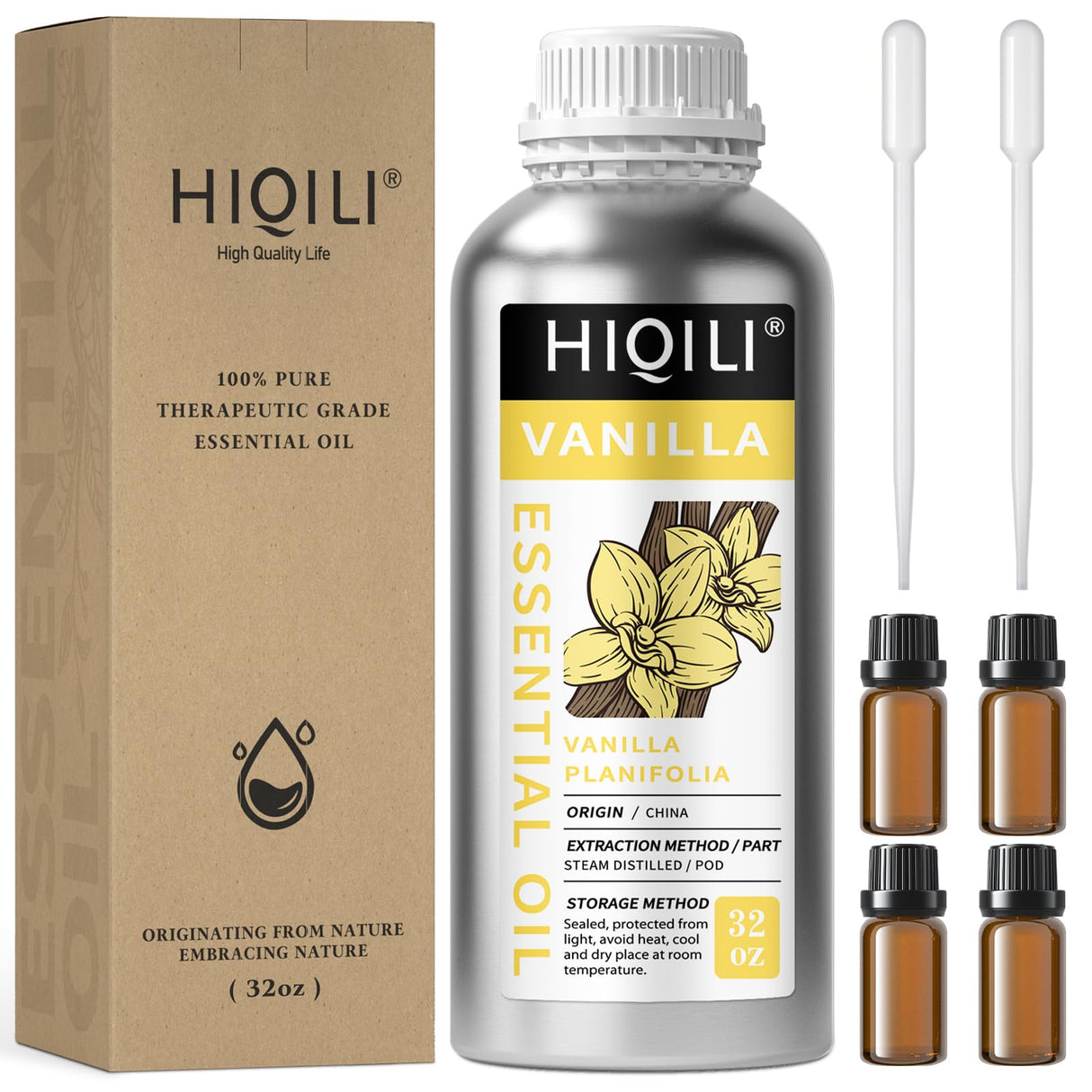 HIQILI 32 Ounces Vanilla Essential Oil, Strong Fragrance for Body Lotion, Candle Making, Soap, Aromatherapy-32 Fl Oz