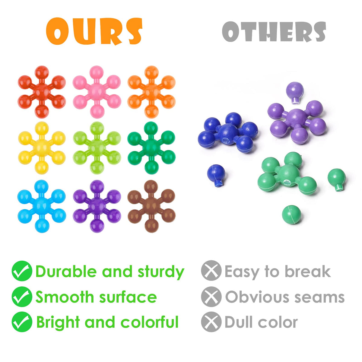 NiToy Building Blocks Educational Toy - 300PCS Snowflake Stem Construction Set for Kids 3+, Safe Non-Toxic Storage Case, Learning Gifts for Boys Girls, Multi-Color